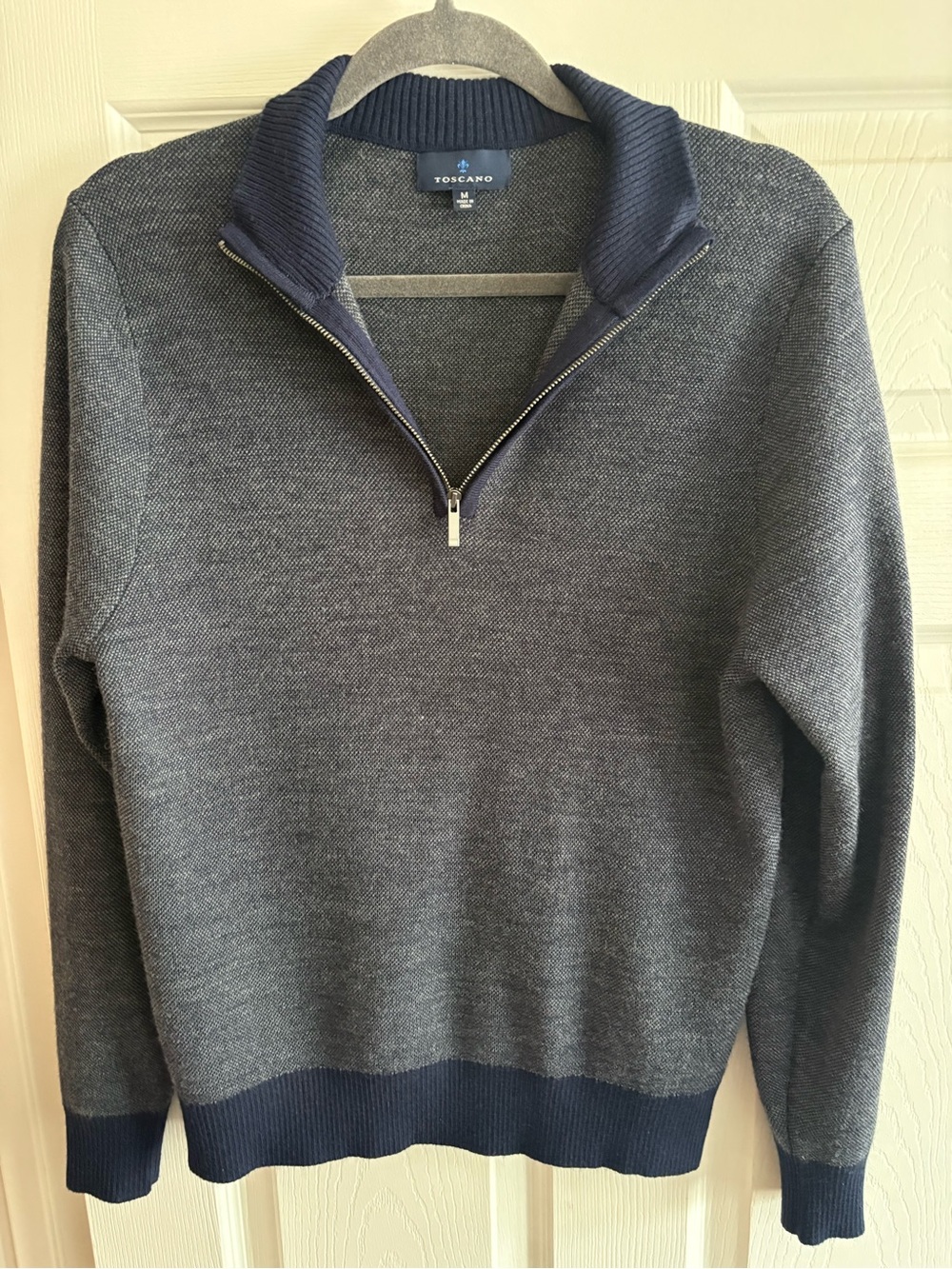 Toscano quarter zip pullover navy merino wool blend navy men's size M